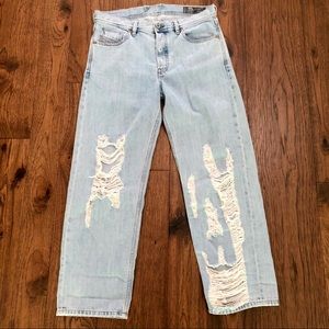 Diesel Light Blue Distressed Wide Leg Jeans